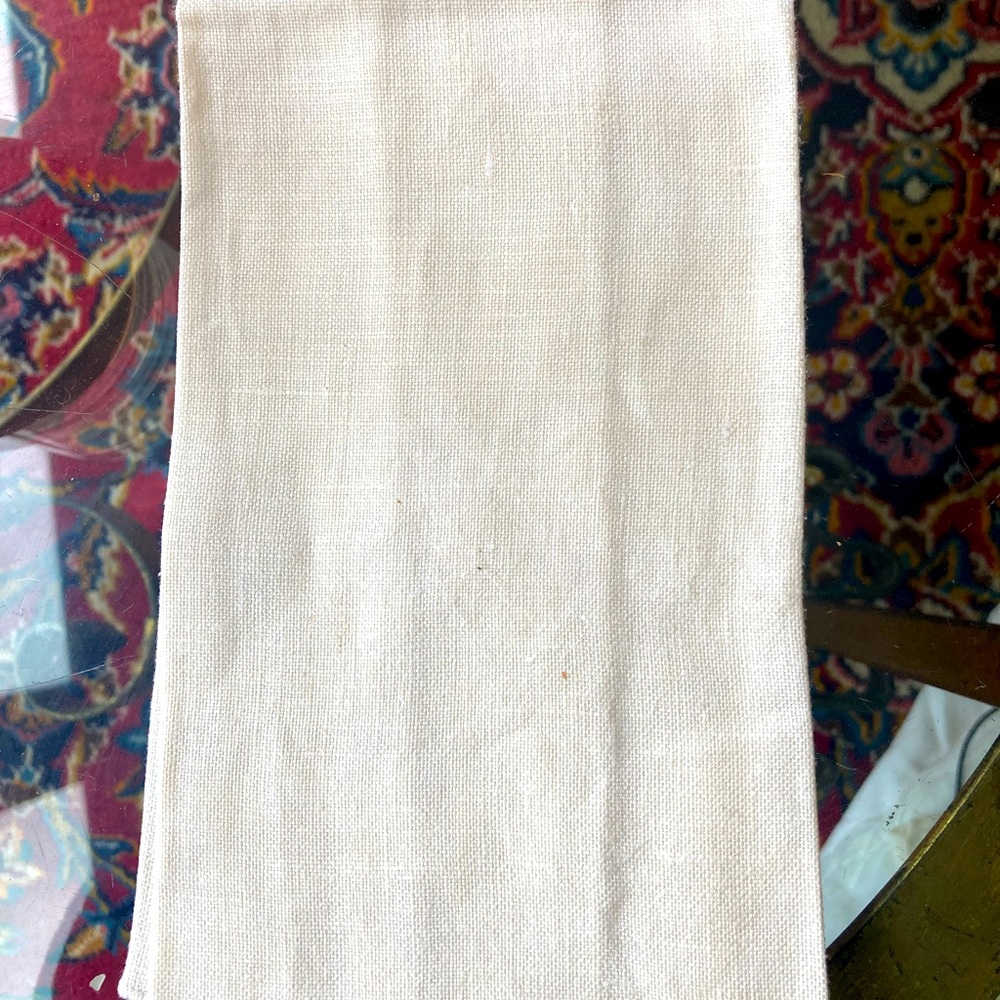 Pastel blue s d pink cross stitch embroidered fingertip towel  linen 1960s. - Picture 3 of 6
